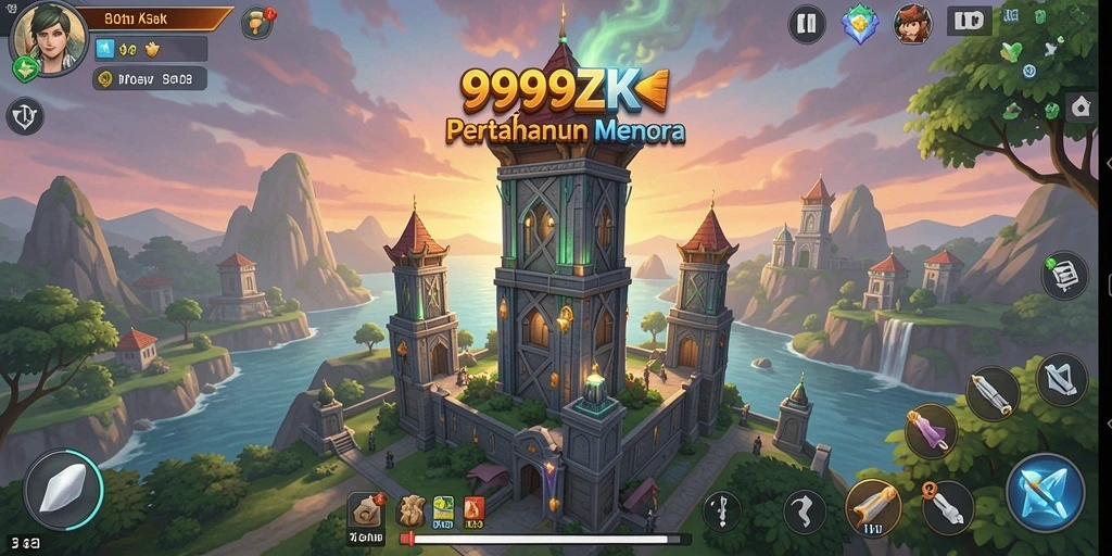 Tampilan gameplay menarik dalam 999ZK dengan menara pertahanan.