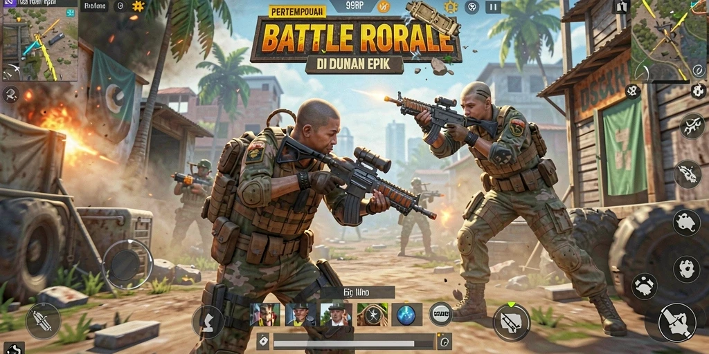 Screenshot menunjukkan pertempuran intens dalam 99RP.