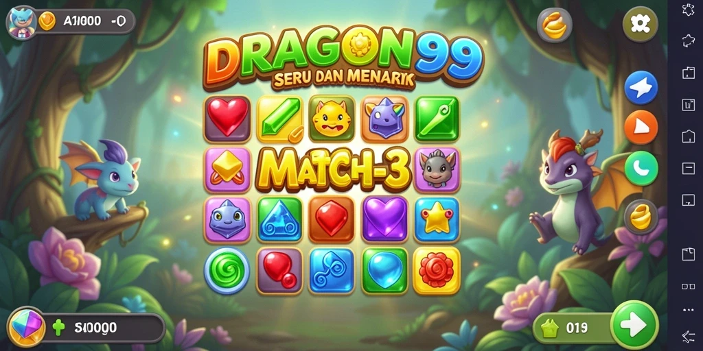 Tampilan screenshot DRAGON99 menunjukkan gameplay Match-3 yang seru dan menarik.