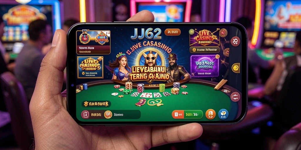 Screenshot gameplay Live Casino JJ62 menampilkan dealer langsung yang profesional.
