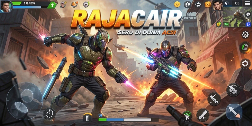 Menampilkan aksi pertarungan seru dalam gameplay RAJACAIR.