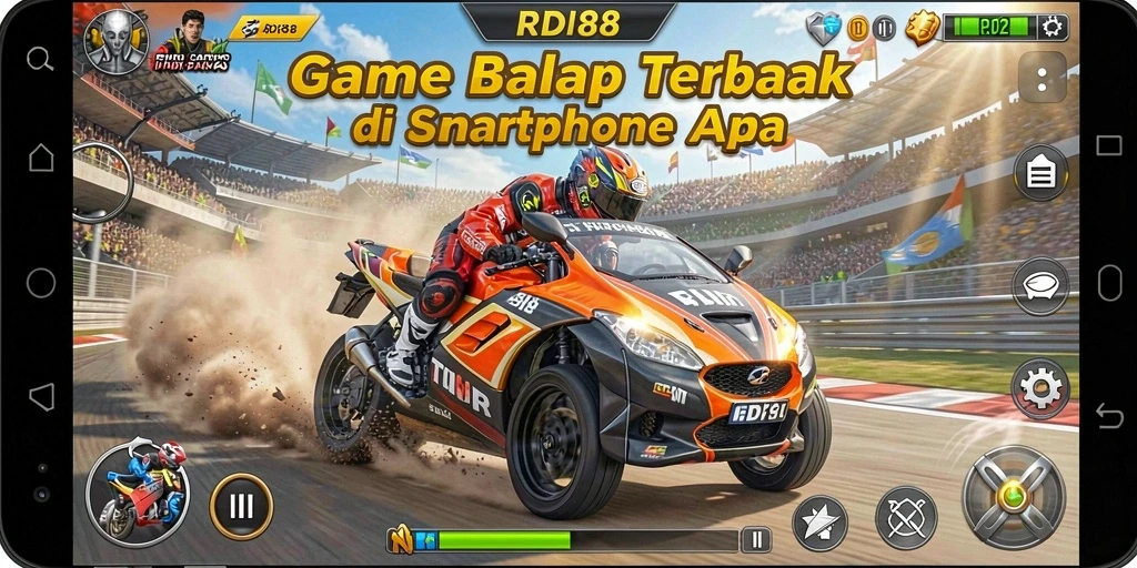 Screenshot gameplay RDI88 menampilkan momen balapan yang seru.