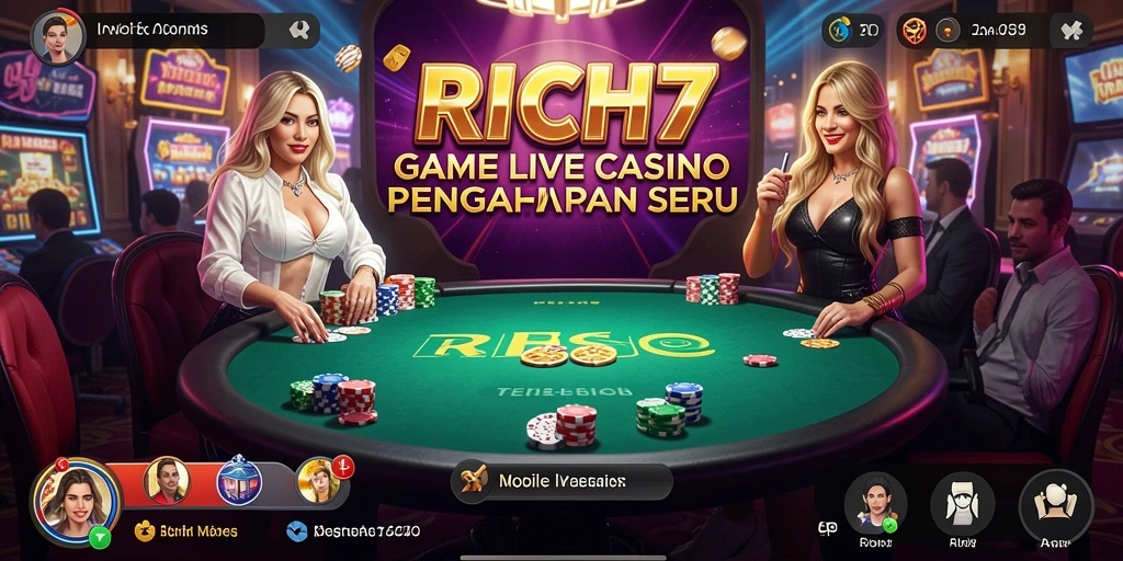 Tampilan gameplay RICH7 dengan dealer langsung di kasino.