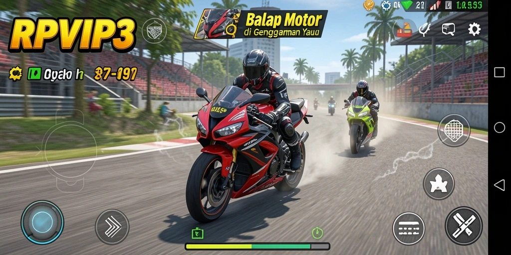 Gameplay seru dengan balapan motor yang menantang.