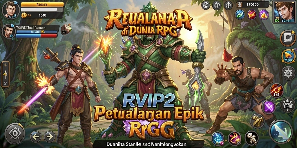 Tangkapan layar dari gameplay RVIP2 yang menunjukkan serangan epik dalam petualangan RPG.