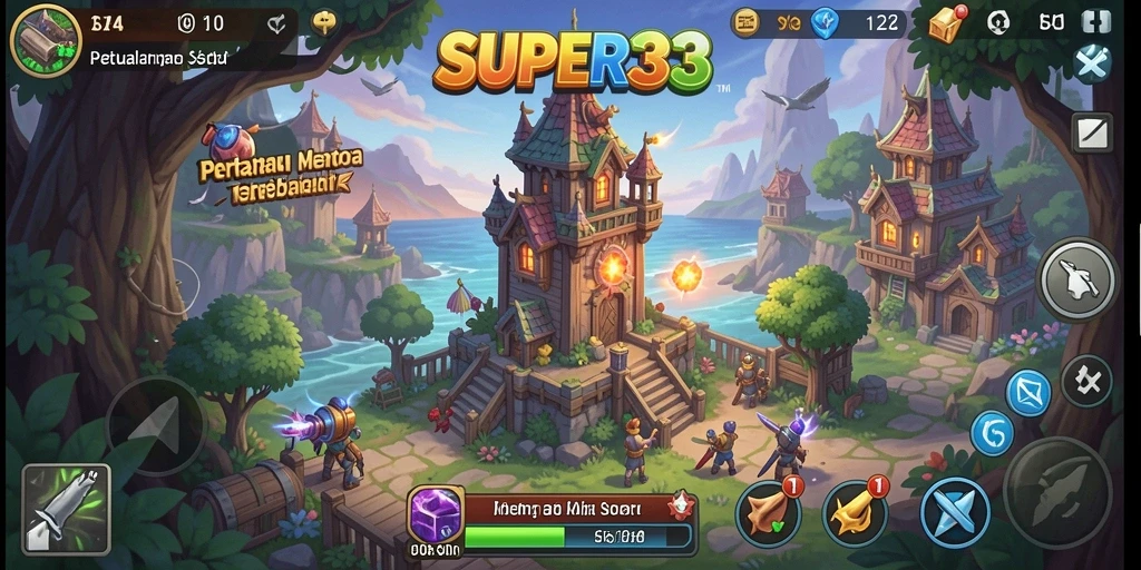 Tampilan gameplay SUPER33 yang mendebarkan di dunia Tower Defense.