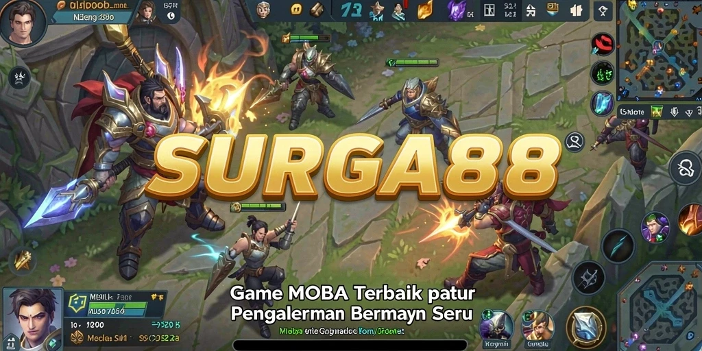 Screenshot gameplay <strong>SURGA88</strong> menampilkan aksi heroik di arena MOBA.