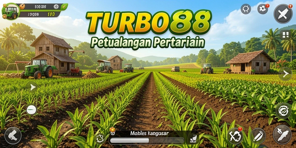 Tampilan gameplay seru dalam TURBO88 dengan berbagai kegiatan pertanian.