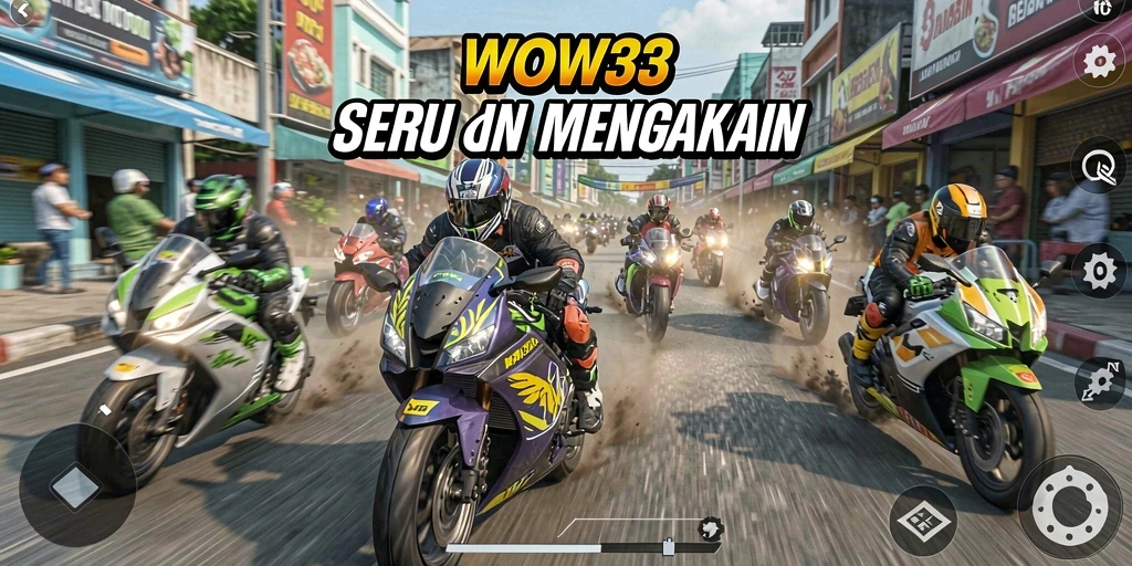 Screenshot menunjukkan aksi balap motor yang seru di lintasan.